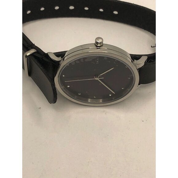 Skagen SKW2582 Women's Black Leather Analog Blue Dial Quartz Wrist Watch OP388 - Picture 6 of 9